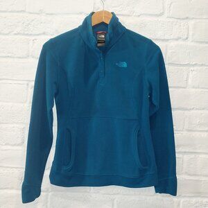 The North Face Fleece Pullover Sweater Womens S Blue Front Pocket Snap Mock Neck